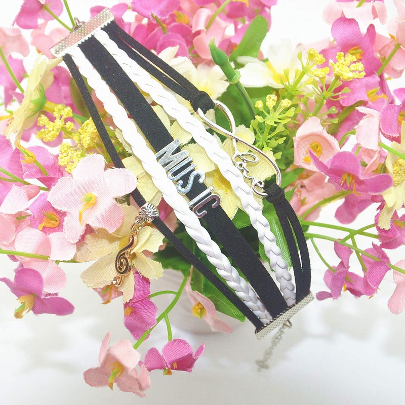 HCChanshi Music Bracelet - Infinity Love Jewelry for Women, Men, Music Fans, Lovers & Teachers (Black and White) - Image 5
